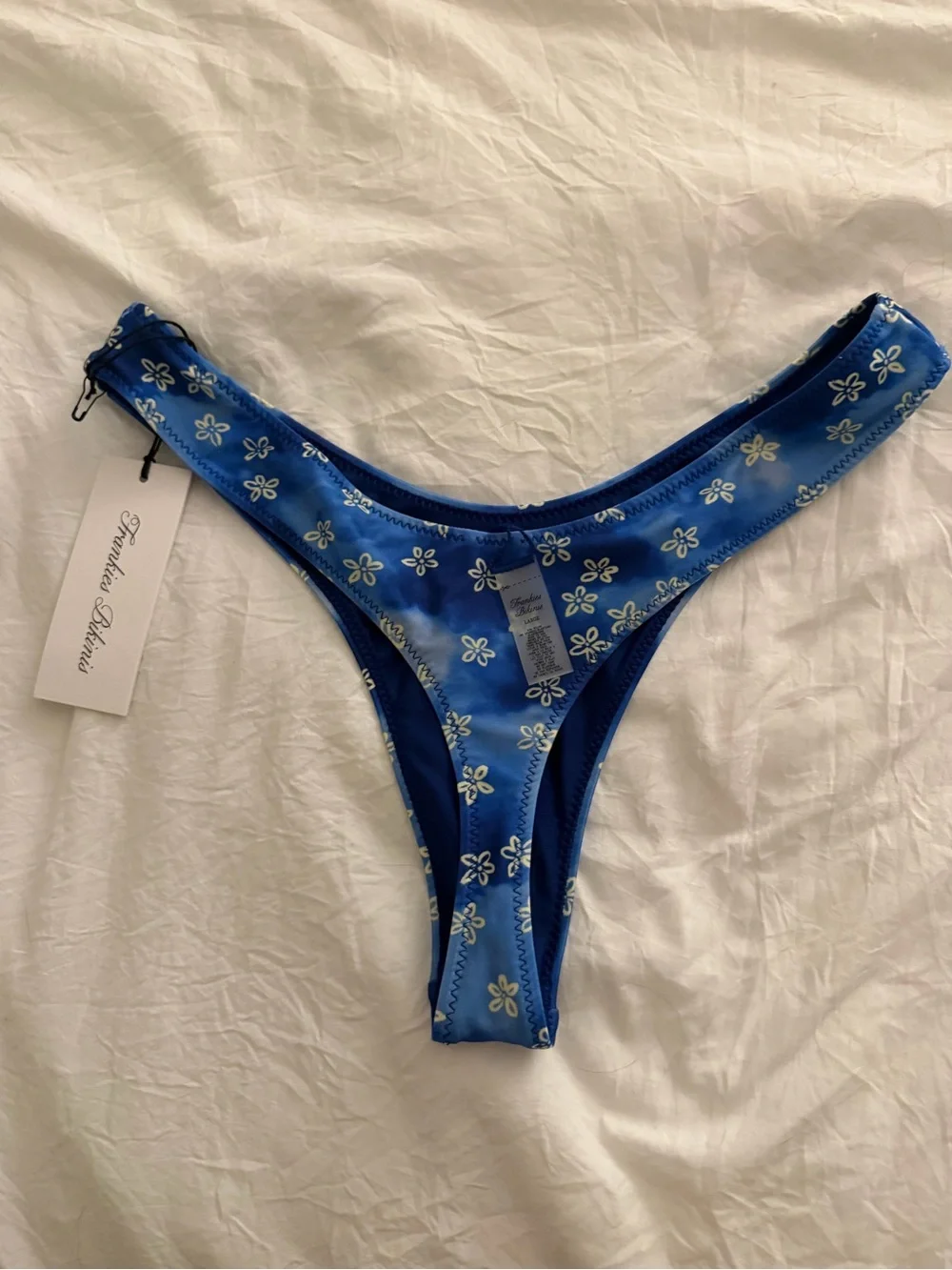 Frankie's Bikinis Blue Floral High-Cut Bikini Bottom Size Large